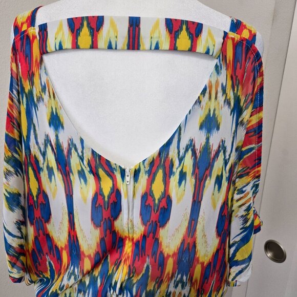 Bisou Bisou Michele Bohbot Multicolor Vneck Open Sleeve Lined Dress Sz 16 - Picture 8 of 13